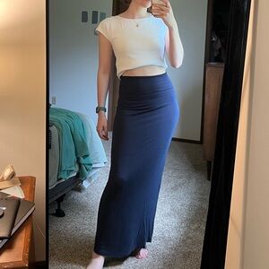 Stretchy Thin Knit Navy Maxi Skirt